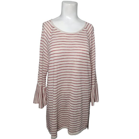 J Jill Linen Blend Knit Tunic Top Dress Size L Boho Beachy Bell Sleeves - Picture 1 of 7